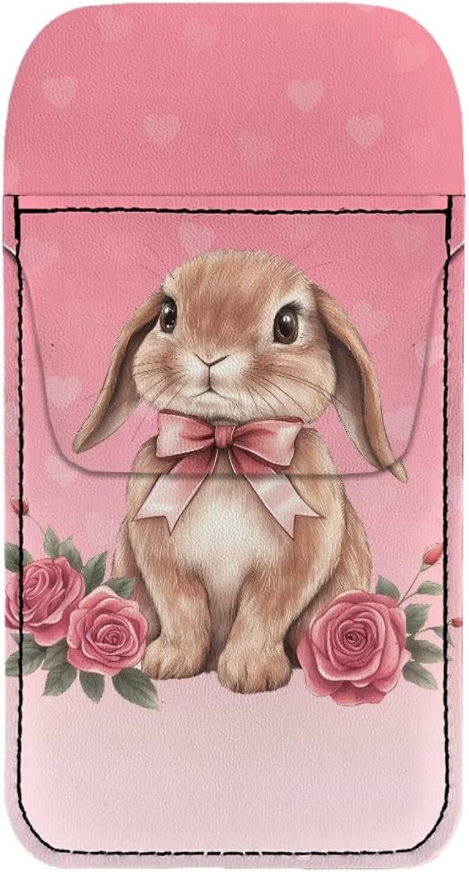 chaqlin Pocket Protector Pen Holder, Cute Bunny Rose Print PU Leather Pocket Organizer Pouch for Shirts Lab Coats Pants Pen Sleeve Writing and Correction Supplies