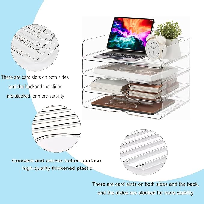DCA Large Capacity Desk Organizer, 4 Tier Paper Organizer, File Organizer for Desk, Stackable Paper Tray for Office, Home and School
