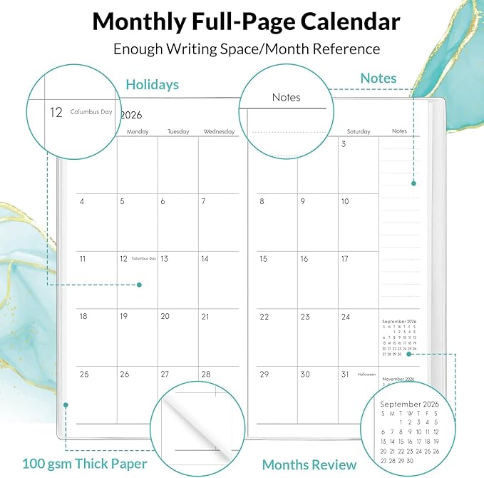 Phyxin Pocket Calendar 2026-2027, Small Calendar 2026 - Runs From Jan 2026 to Dec 2027, Pocket Planner-3.7" x 6.7" with PVC Cover, Pocket Calendar for School, Home and Office Supplies, Marble