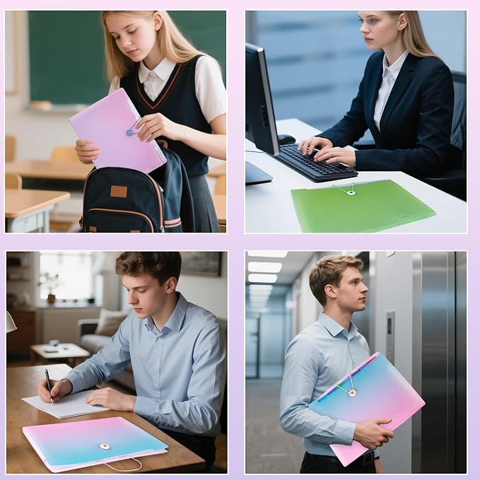 Accordion Folder with Labels, Letter/A4 Size 8 Pockets Expanding File Organizer, Portable Document Organizers for Paper Bill Receipt, Home College School Office Supplies (Gradient Pink)