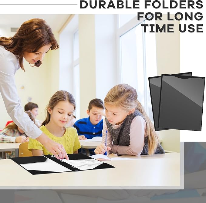 Henoyso 18 Pcs Plastic Folder with Clear Front Pocket and 3 Prong Plastic Folders with Card Slot Pocket Folders with Prongs for School Office (Black)