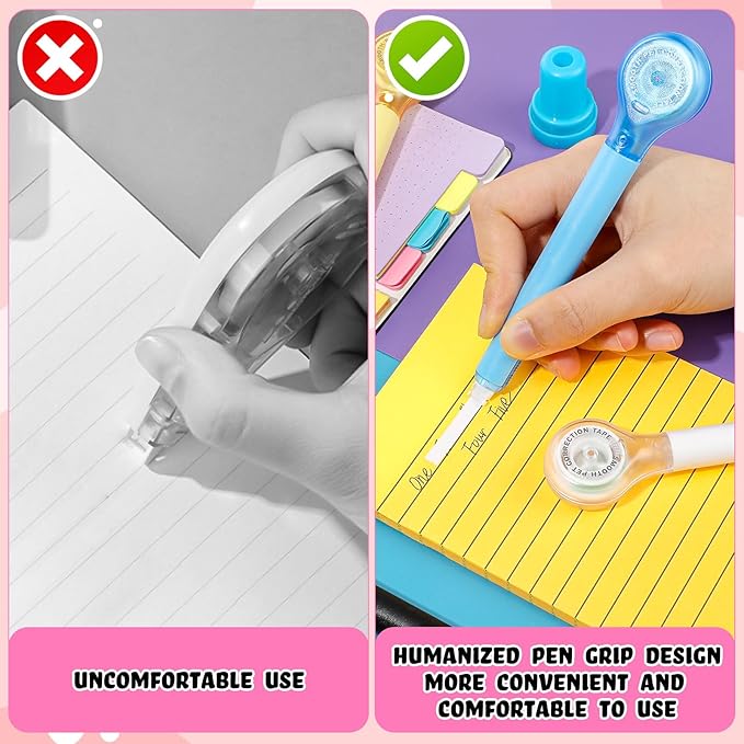 Gersoniel 5 Pack Correction Tape Pen Correctional Ink Tape Push Pull Protective, Easy to Use Applicator for School Office Supplies, 0.2 x 236 Inch (Bright Colors)