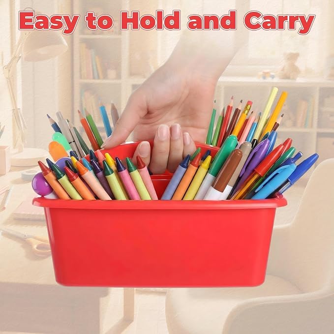 Kathfly 12 Pack Classroom Caddy Organizer with Handle, Plastic Art Craft Cleaning Caddy Bulk, Small Multipurpose Supply Organization Storage Basket for Table Desk Office Pencil Teacher (Blue Red)
