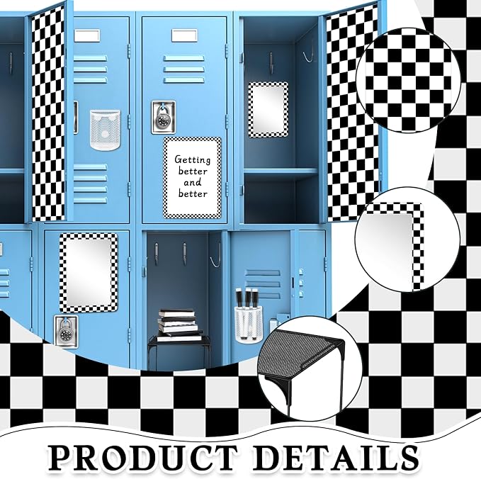 Demonwer 10 Pcs Locker Accessories Kit Black White Checkered Locker Organizer Magnetic Whiteboard Mirror Pen Holder Pen for Storage Organizing Shelf Back to School Party Supply