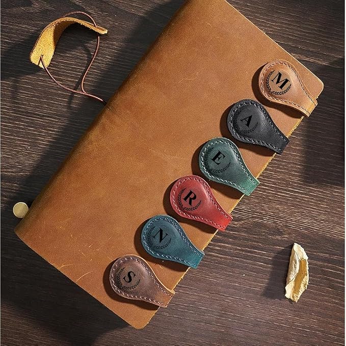 Personalized Magnetic Leather Bookmark, 26 Letters Customized Initial Book Markers Multi Functional Cute Book Mark Meaningful Gift for Wonmen Teachers, Book Lovers (T, Blue)
