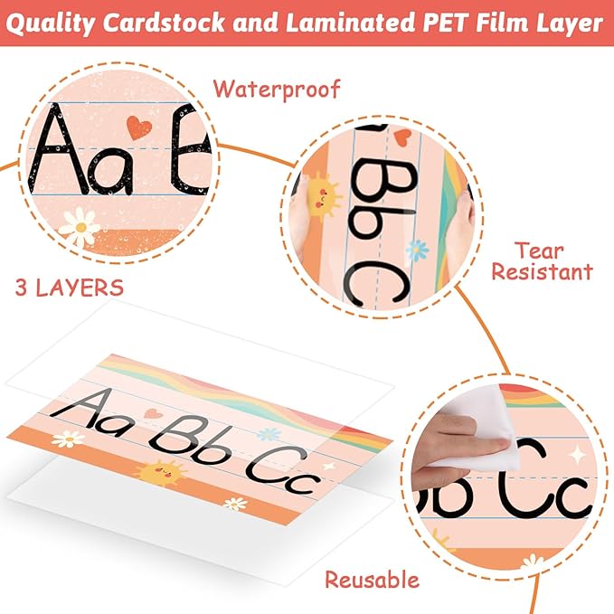 12 Pieces Alphabet Bulletin Board Strips Set Retro Alphabet Line ABC Alphabet Banner & Number Border Posters for Kindergarten Preschool Classroom Playroom Bedroom (Retro)