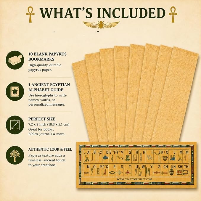 10 Egyptian Papyrus Paper Blank Bookmarks for Art Projects and Schools 7.2 x2.0 inch (5x18 cm) by CraftsOfEgypt