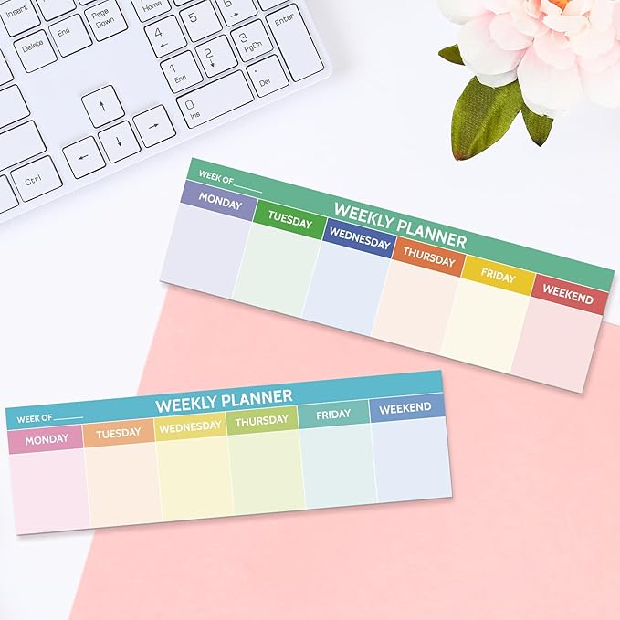 200 Sheets Horizontal Weekly Planner Sticky Notepad 2.8 x 9.5 Inch Adhesive Weekly Schedule Pad to Do List Notepad Weekly Calendar Pad for Planner Reminder Studying Office School Supplies (Colorful)