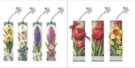 ARTopet 7Pcs DIY Diamond Art Painting Bookmarks with Colorful Butterfly Pendant PET Bookmark Ornament Double Sided Pattern Single Sided Diamond Book Marker Clip Gifts Tags-02