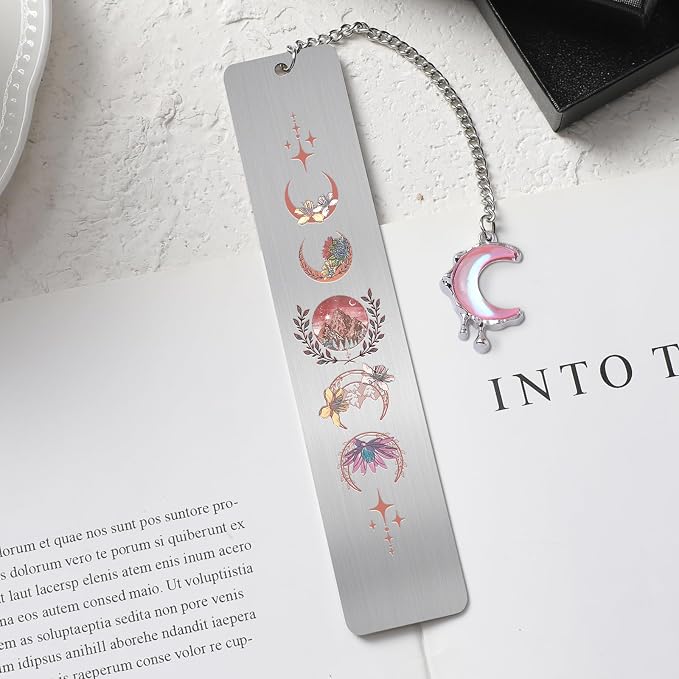 Fantasy Acotar Metal Bookmark - Charm Book Marks for Reading Women Gifts Pink Moon Mountains Aesthetic Page Markers for Kids Book Lovers Bookish Student Teacher School Birthday Accessories