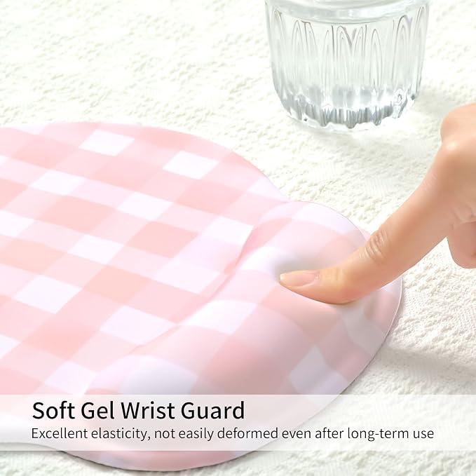 Retro Checkered Mouse Pad with Support Wrist Rest,Cute Funny Boho Ergonomic Mouse Pad with Non-Slip Base for Office Gaming Working Computers,Desk Accessories Pain Relief,Pink