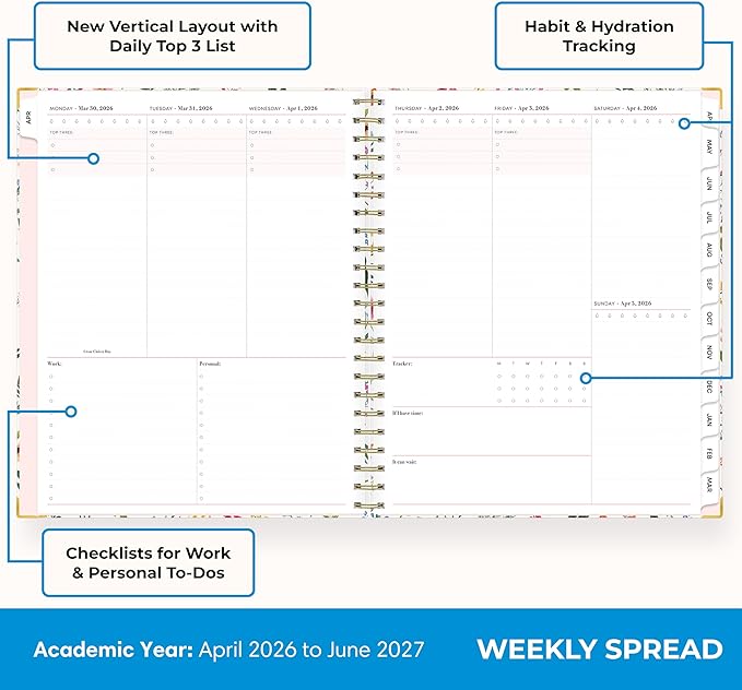 Blue Sky 15 Month 2026-2027 Weekly and Monthly Academic Year Planner Calendar, April 2026 - June 2027, 8.5" x 11", Hard Cover, Wirebound, Laminated Tabs, Storage Pocket, Includes Snap-in Ruler w/Sticky Notes & Sticker Sheet, Londonberry White