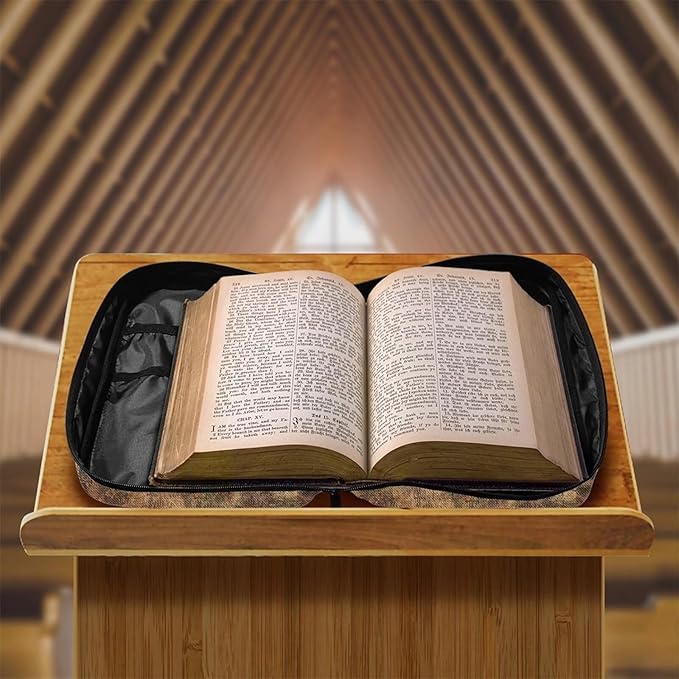 Suobstales Deer Forest Camo Print Bible Cover Carrying Book Case for Women Men Lightweight Bible Bag Bible Protective with Handle and Zippered Pocket