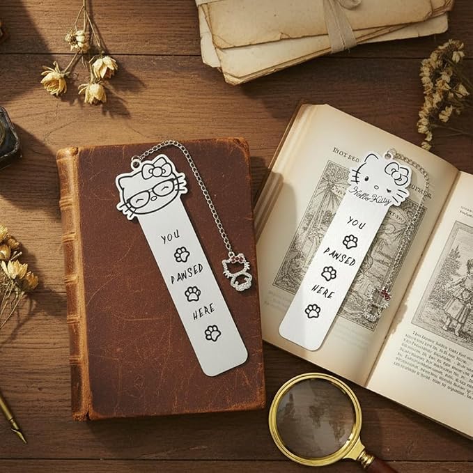 Cartoon Anime Cat Metal Bookmark,Cute Kawaii Reading Bookmark,Christmas Unique Gifts for Women Book Lovers