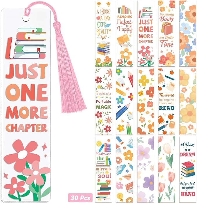 Peacoblue 30pcs UV DTF Bookmarks Transfer Stickers Wraps Flowers and Quote for Women Men Reading, Waterproof Bookmarkers Decal(No Blank Bookmarks) for Acrylic Plastic Metal Blank Bookmark
