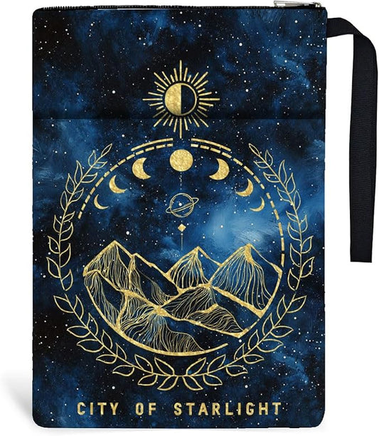 1pc Polyester Book Sleeve Night Mountain Book Cover Books Protectors with Zipper and Front Pocket Birthday Gift for Students Teachers 34cm(13.4inch) x24cm(9.45inch)