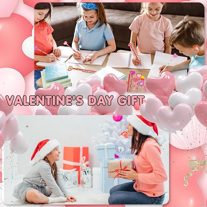 60 Pieces Valentine's Day Pencils Valentines Pencils with Giant Eraser Assortment Valentines Day Stationery Pencil,12 Style(60)