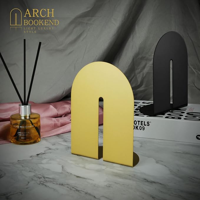 Runway Gold Bookends for Books,2 Pair Metal Book Holders for Office Shelves Adults & Kids Gift(Gold*2)