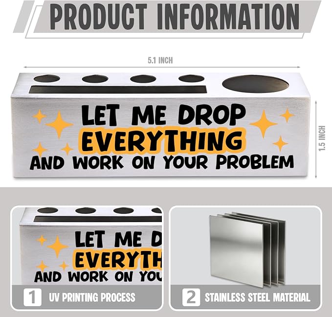 FOKCBOCM Funny Office Pen Holder with Sarcastic Message, Stainless Steel Desk Organizer Gift for Coworker, Professional Humor Workspace Decor, Work Interruption Joke Accessory-DS122