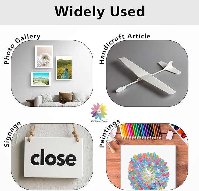 Mat Board Center Premium White Foam Core Board - 20x30 Inches, 3/16 Thick - 10 Pack, Acid-Free - Ideal for Mounting, Crafts, Art, and Presentations
