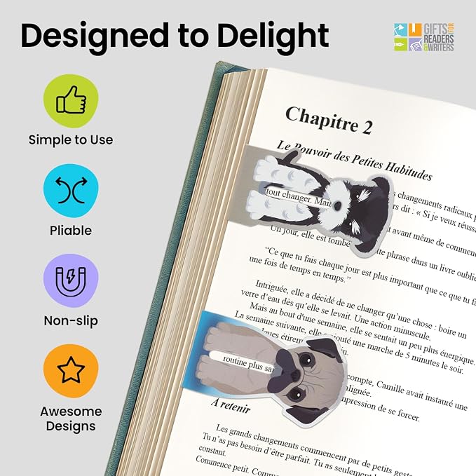 Gifts for Readers & Writers Linemarker Magnetic Bookmarks for Women & Men Dogs, Set of 2 Magnet Bookmark Clips, Magnetic Page Holder & Book Marker for Reading with Cute Bookmarks Design for Kids