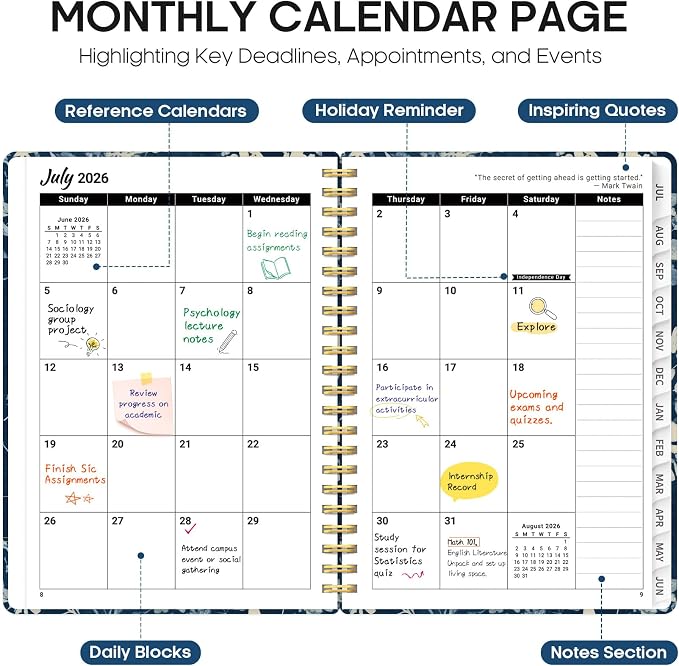 Planner 2026–2027, Academic Year Monthly & Weekly Calendar Book, Jul 2026–Jun 2027, Hardcover Organizer with Tabs, Student & Teacher Planner, 8.5" x 11", Rustic Bloom