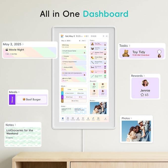 Westsee 15.6" Digital Calendar Frame – Interactive Touchscreen Eletronic Calendars, Smart Family Planner for Schedule, Photo Display, Meals, Chore Chart & Tasks, Wall & Desk Mountable (White)