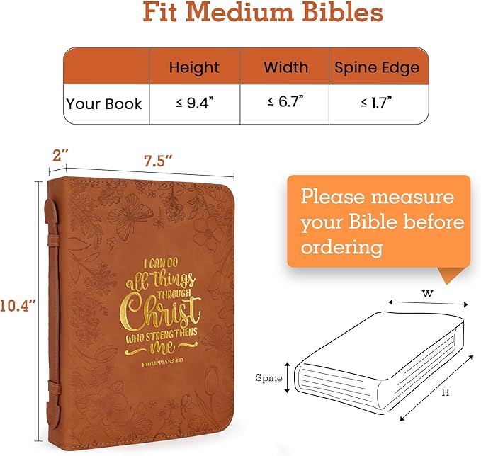 Bible Covers for Women Leather Bible Cover Case for Women with Floral Design & Gold Debossed Scripture and Pockets, Bible Carrying Case for Women, Girls, Gifts
