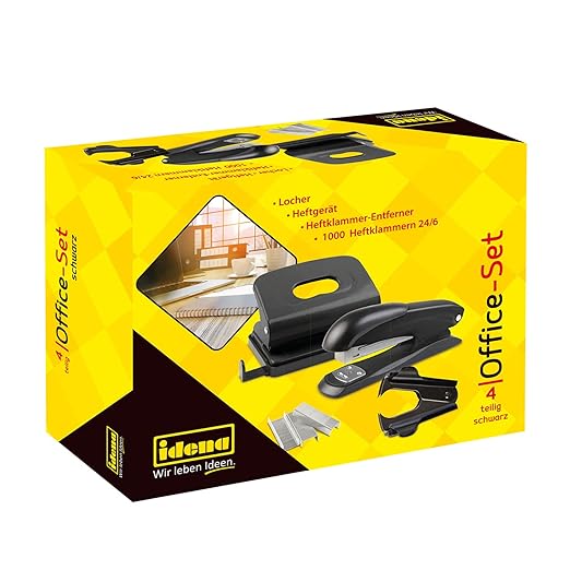 Idena 12086 Office Set 4-Piece Hole Punch Stapler Staple Remover and Staples 24/6