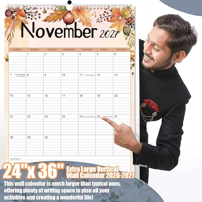 GuassLee Extra Large Wall Calendar 2026,36"x 24" Vertical Jumbo Hanging Wall Planner, 19-Month Aesthetic Large Calendar Jun. 2026 to Dec. 2027 with Thick Paper Watercolor Design for Easy Organizing