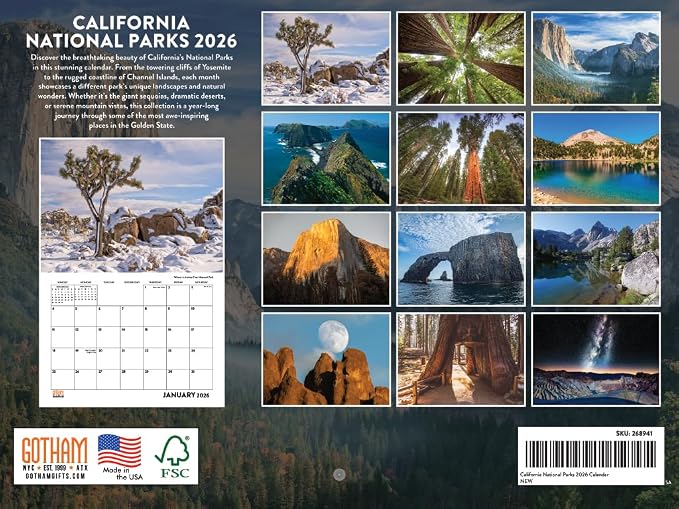California National Parks Calendar 2026 Monthly Wall Calender 12 Month | American Made In The USA