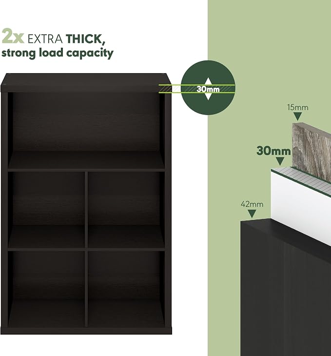 Furinno Cubicle Book Shelf, 5-Cube Bookshelf, Extra Thick Frame Cube Storage Organizer Bookcase with Closed Back, 15.3 x 29.9 x 43.3, for Living Room, Bedroom, Home Office, Black Dark Oak