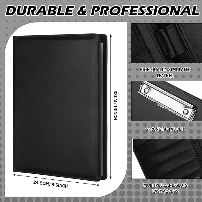Fuyoooo 2 Pcs Business Portfolio Organizer Professional Leather Portfolio Binder Folder with Clipboard A4 Letter Size Padfolio Legal Notepad Holder for Business School Office Conference (Black)