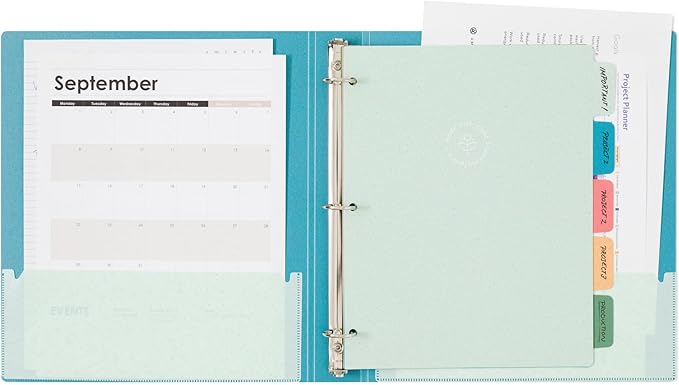 U Brands U-Eco Poly 1" Binder + 5 Tab Divider Set, 8.5'' x 11'', Ocean, Two-Pockets, Letter Size (6598U01-12)
