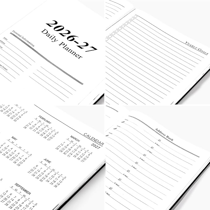 KESOTE Large Daily Planner 2026-2027 Full Page Per Day, Hourly Schedule 8.5" x 11" Academic Diary Day Planner 12 Month (July 2026 - June 2027), Black