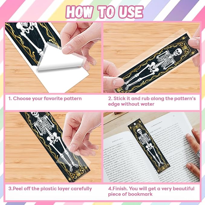 Peacoblue 30pcs UV DTF Bookmarks Transfer Stickers Wraps Skull and Gold for Women Men Reading, Waterproof Bookmarkers Decal(No Blank Bookmarks) for Acrylic Plastic Metal Blank Bookmark