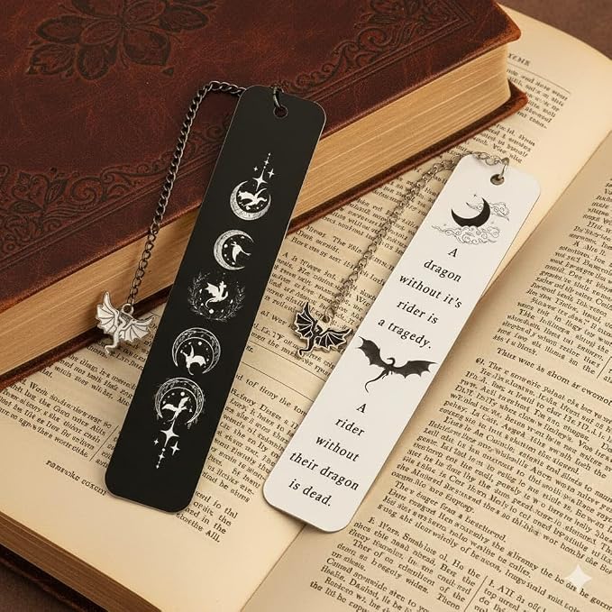 Dragon Metal Bookmark Set 2.0, Cool Fourth Wing Bookmarks for Charms, Book Lover Fantasy Reading Gifts for Women and Men (Moon Dragon)