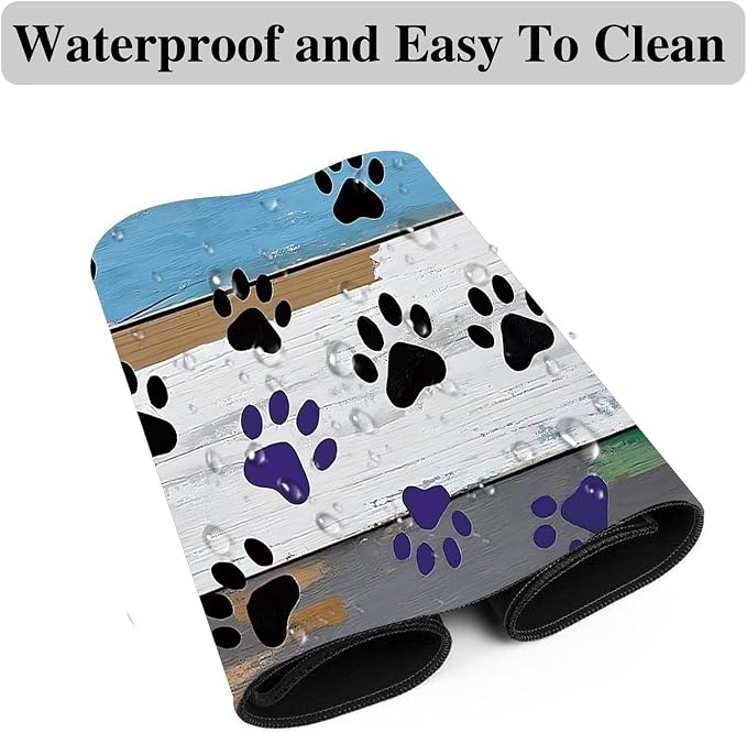 Mouse Pad Gaming Mousepad 31.5x11.8 Inch XXL Large + Coasters,Desk Mat with Stitched Edges, Non-Slip Rubber Base, Thick Mouse Pad for Computer, Laptop, Office & Home - Wooden Plank Cat Paw Print