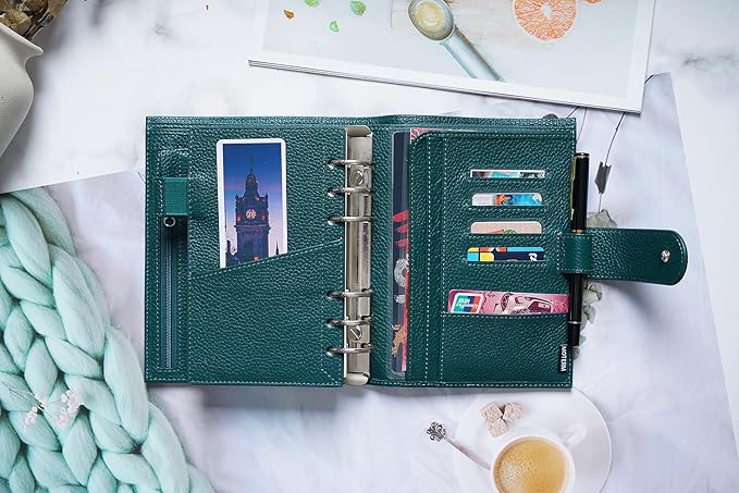 Moterm Personal Luxe Rings Planner - Genuine Leather Binder Organizer (30mm Ring, Pebbled-Deep Teal)