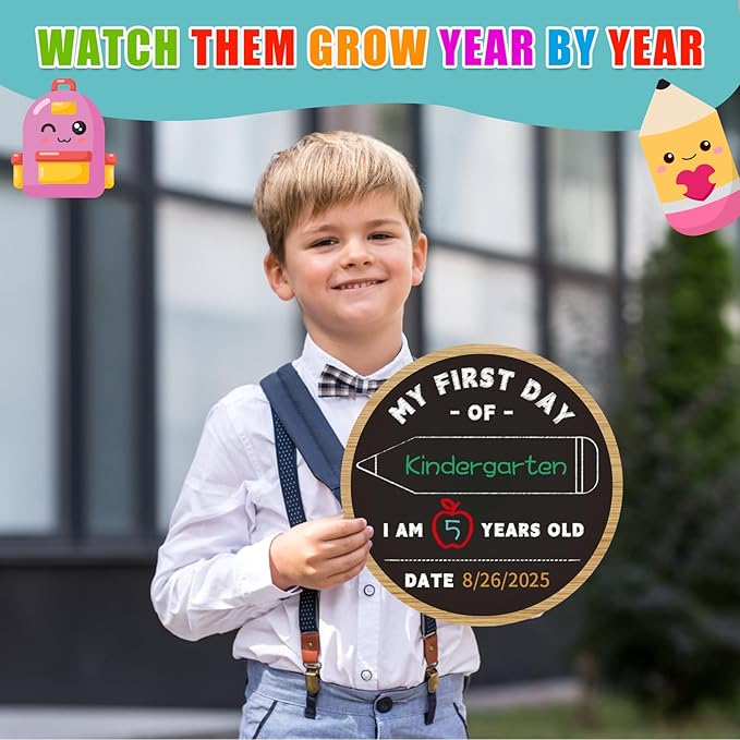 First & Last Day of School Chalkboard - 9.8" Double Sided Back to School Board Sign for Kids Girls Boys - 1st Day of Preschool Pre-K Kindergarten 1st Grade Photo Props Gifts for Duaghter Son
