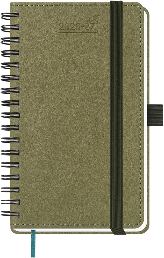 BEZEND Pocket Planner 2026-2027 Weekly and Monthly (3.5" x 6") 18 Months Small Academic Calendar (Jul 26-Dec 27) for Students, Work & Home, Storage Pocket, Spiral PU Leather Softcover -Kiwi