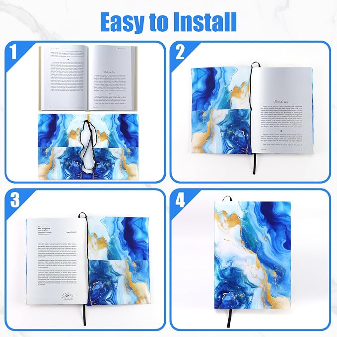 8 Pack Stretchable Book Covers, Marble Book Sleeve for Paperbacks Hardcover Textbook up to 9 x 11 in, Washable, Reusable Book Protector with Label Sticker for School Boys Girls Read Lovers