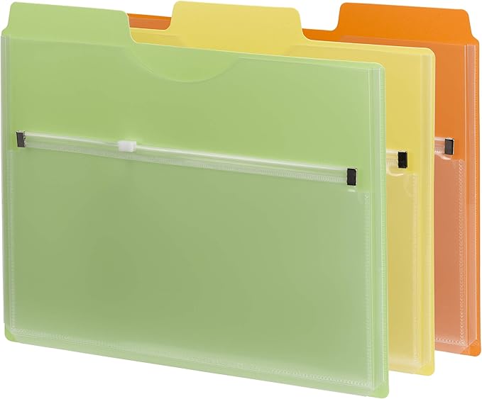 Smead Project Organizer with Zip Pouch, 1/3- Cut Tab, Letter Size, Assorted Colors, 3 per Pack (89618)