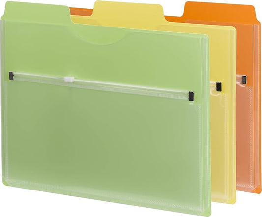 Smead Project Organizer with Zip Pouch, 1/3- Cut Tab, Letter Size, Assorted Colors, 3 per Pack (89618)