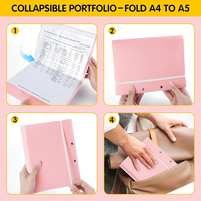 Portable Expanding File Folders, Folio Document Organizer for Letter Paper,Bill,Receipt, Detachable and Foldable File Holder 40-Page Paper Organizer with 50 Pockets(30pcs A4,20pcs A5).Pink