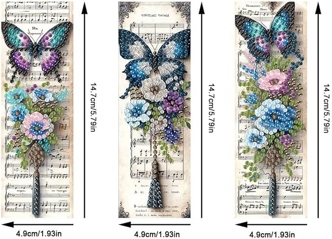 ARTopet 3Pcs DIY Diamond Art Painting Bookmarks with Colorful Butterfly Pendant PET Bookmark Ornament Double Sided Pattern Single Sided Diamond Book Marker Clip Gifts Tags-Butterfly04