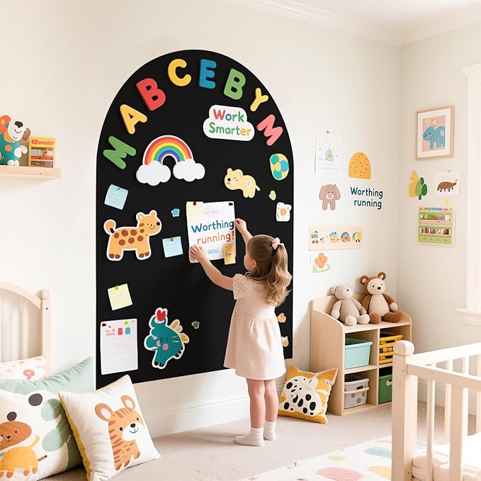 Magnetic Wall Decal Arch 40x32 inch Magnet Wall for Kids Chalkboard Adhesive Blackboard Magnetic Wallpaper Chalk Board Magnetic Wall Decal for Kids Playroom for Home Playroom Classroom Black