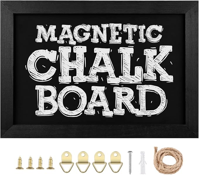 TORASO Chalkboard, Wood Frame Magnetic Chalkboard Sign, Black Wood Framed Chalk Board for Wedding, Kitchen, Bar, Restaurant, Menu & Home Decor, Hanging Chalkboards, 8.7" x 12.6"(BK-2232)