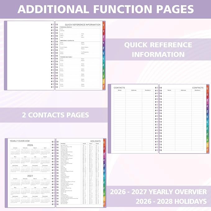 2026 Planner - 2026 Planner Weekly and Monthly from Jan. 2026 - Dec. 2026, Calendar Planners 2026 with Inner Pocket, Colorful Tabs, Planners for Women, 8.5" x 6.4" - Purple