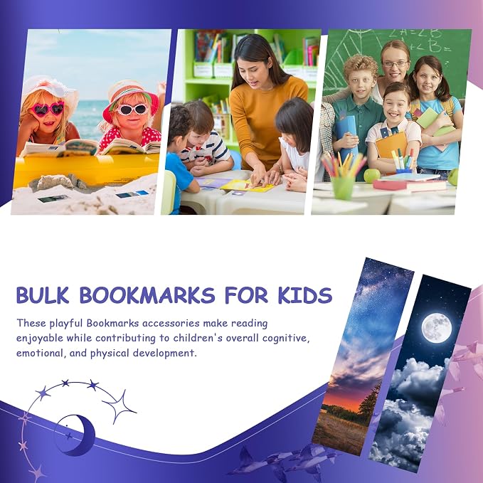 300PCS Landscape Bookmarks for Kids Classroom: 60 Designs, Cool Landscape Bookmarks, Cute Book Mark, Double Sided, for Book Lovers, Students, Children, Rewards, Gifts